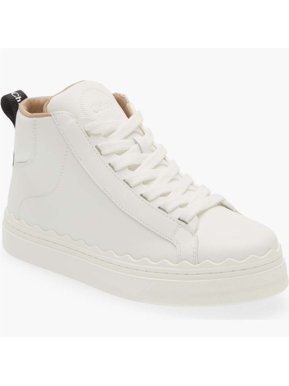Chloe Lauren Scalloped High Top White Sneakers